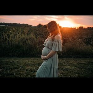 Green off the shoulder maternity dress